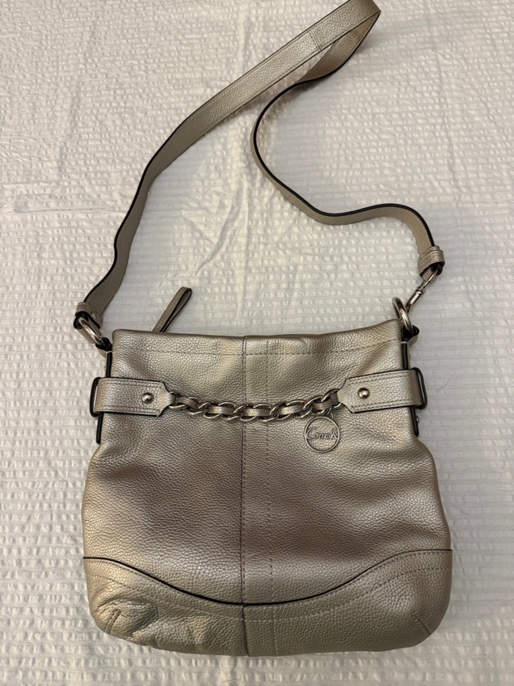 Coach Metallic Leather Crossbody Bag with beautiful light pink interior!